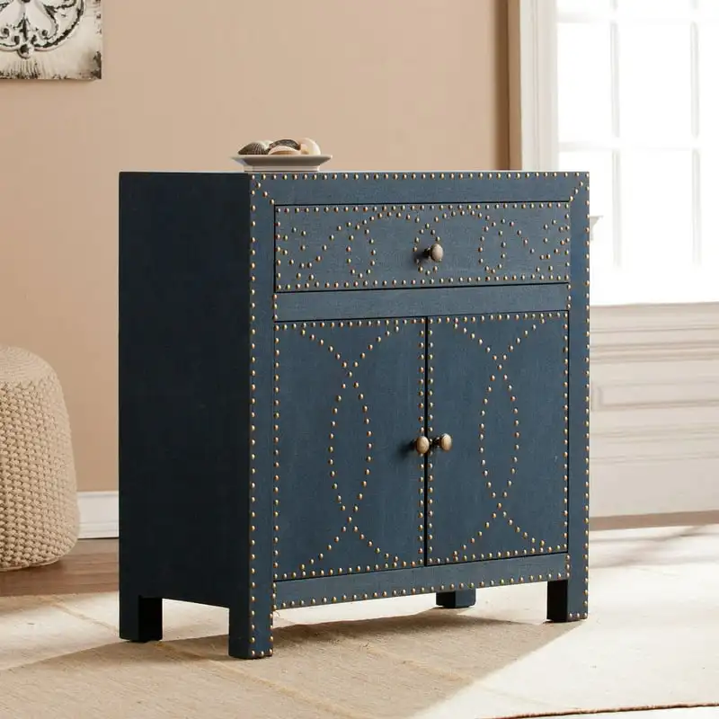 

Navy Blue Studded Double-Door Cabinet | Eye-Catching Home Decor Piece