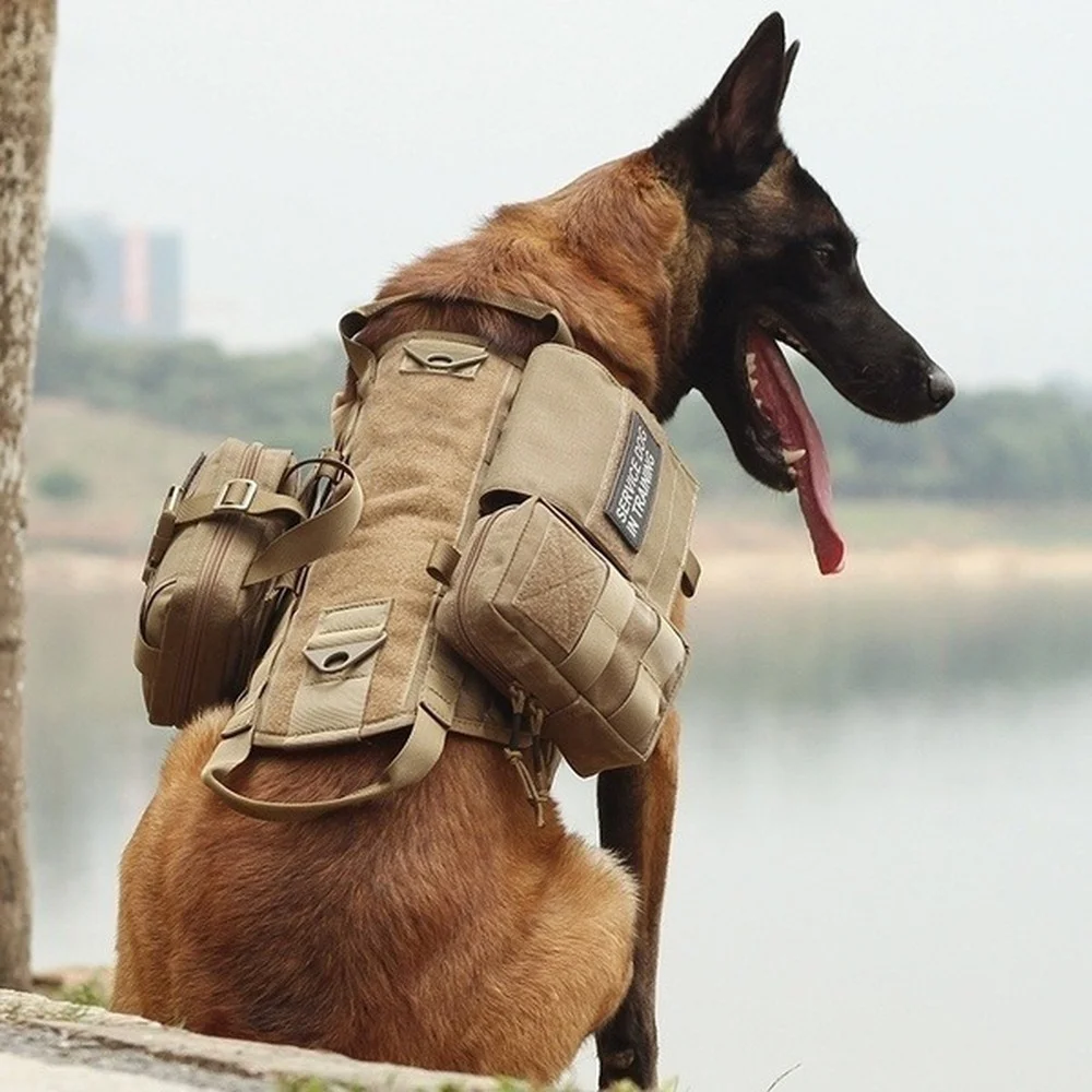 

Tactical Dog Backpack Harness Molle K9Vest No-Pull Handle Comfortable Adjustable Outdoor Training Service Easy Walk Dog Harness