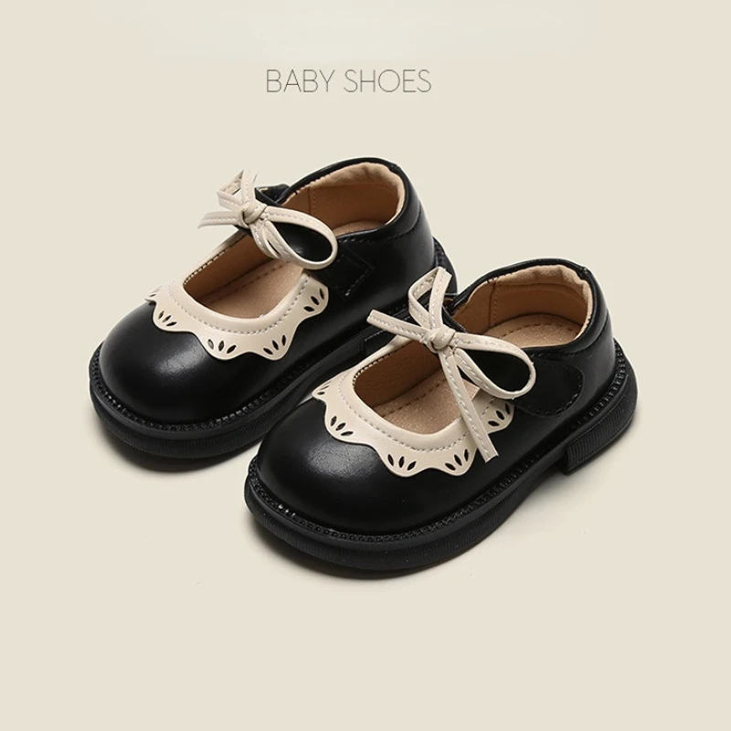 Black Princess Baby Girls Leather Shoes Soft AntI-slip Toddler Girls Shoes First Walkers 2023 New Mary Janes Baby Footwear