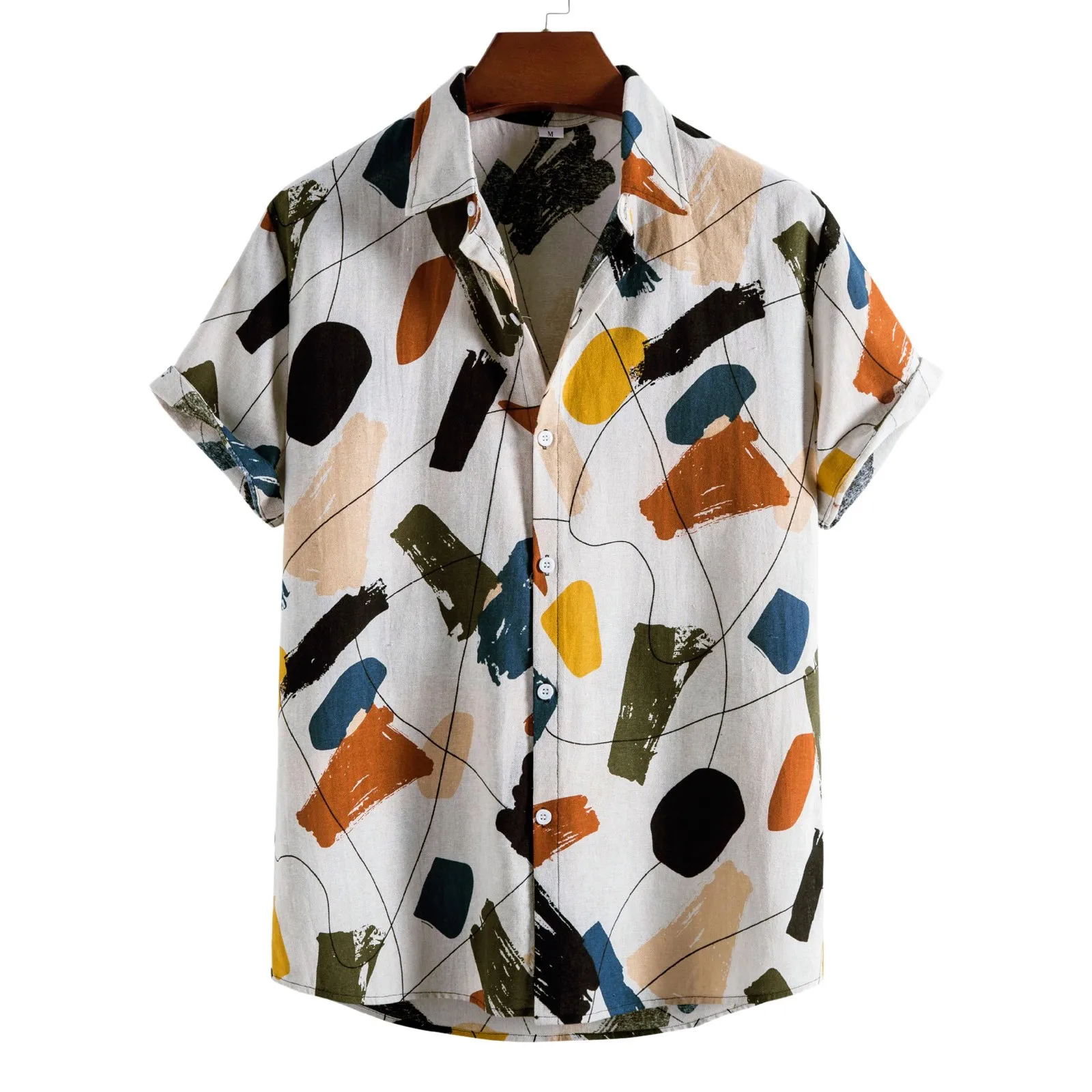 

Men Fashion Top Shirts Button Down Printed Blouse Casual Summer Short Sleeve Top Loose Lapel OL business shirt Tops Breathable