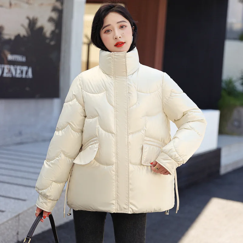 GRELLER 2022 New Women Winter Down Jacket Bright Shiny Cotton Padded Warm Parka For Women Short Stand Collar Winter Coat Clothes