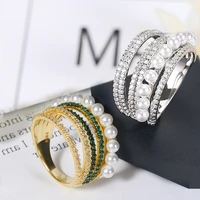 cubic zirconia white green cubic zirconia 6 multi ring round ring with pearl ladies fashion party ring jewelry gift