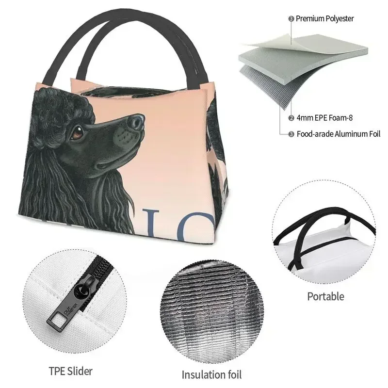 Poodle Black Love Insulated Lunch Tote Bag for Women Pudel Caniche Portable Thermal Cooler Food Box Work Travel