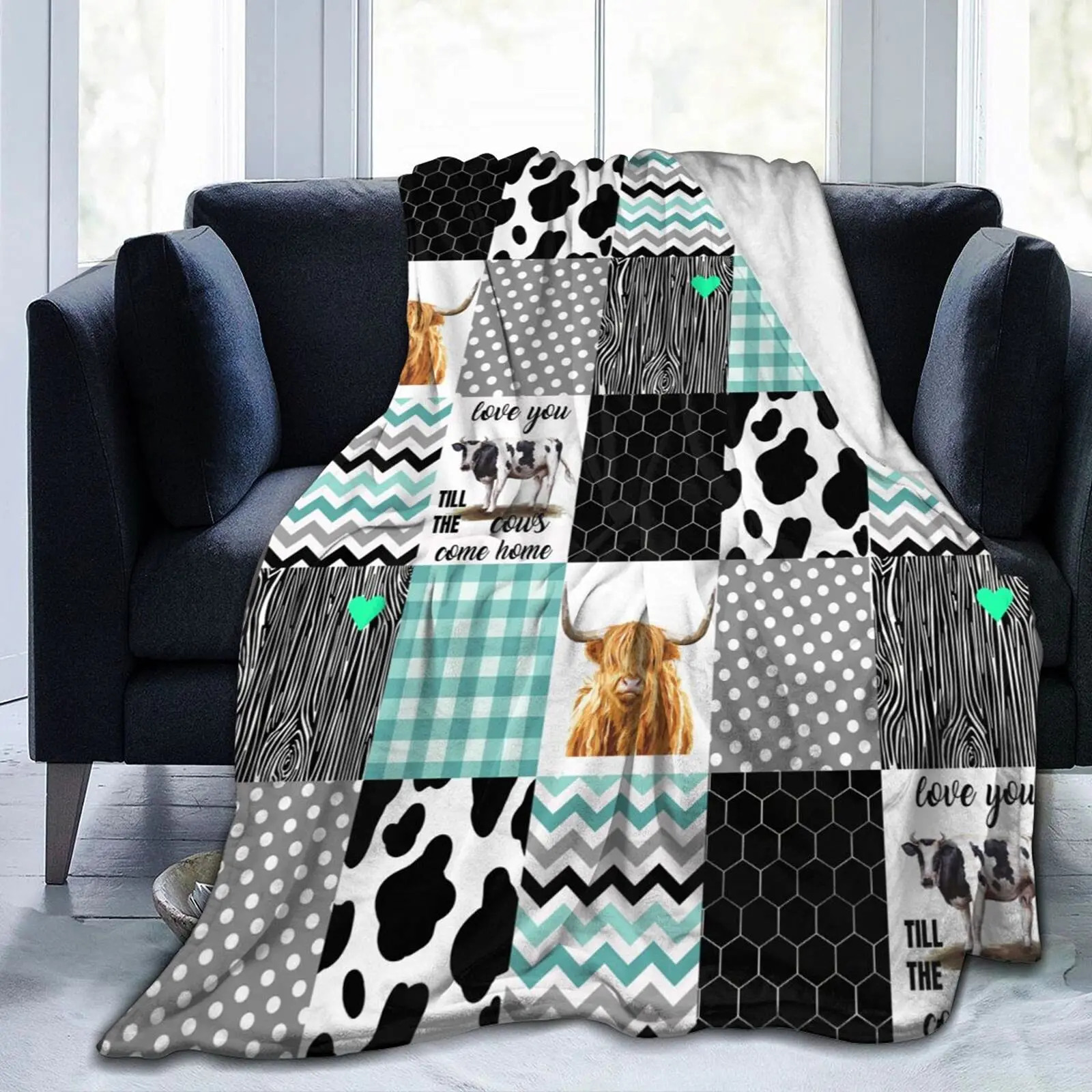 

Throw Blanket All Season Brown Warm Lightweight Soft Fuzzy Flannel Blanket for Bed Sofa Couch,gifts for Friend Cow Print Cowhide