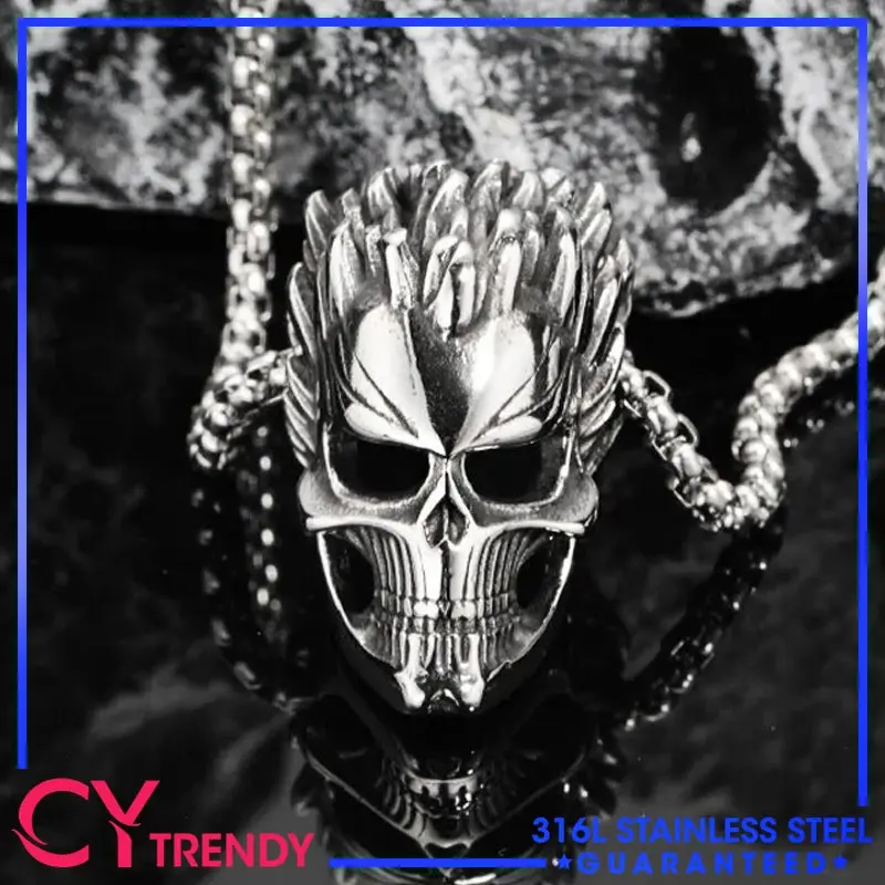 

European and American Retro Hip-hop Ghost Head Men's Pendant Personalized Hip-hop Street Stainless Steel Necklace