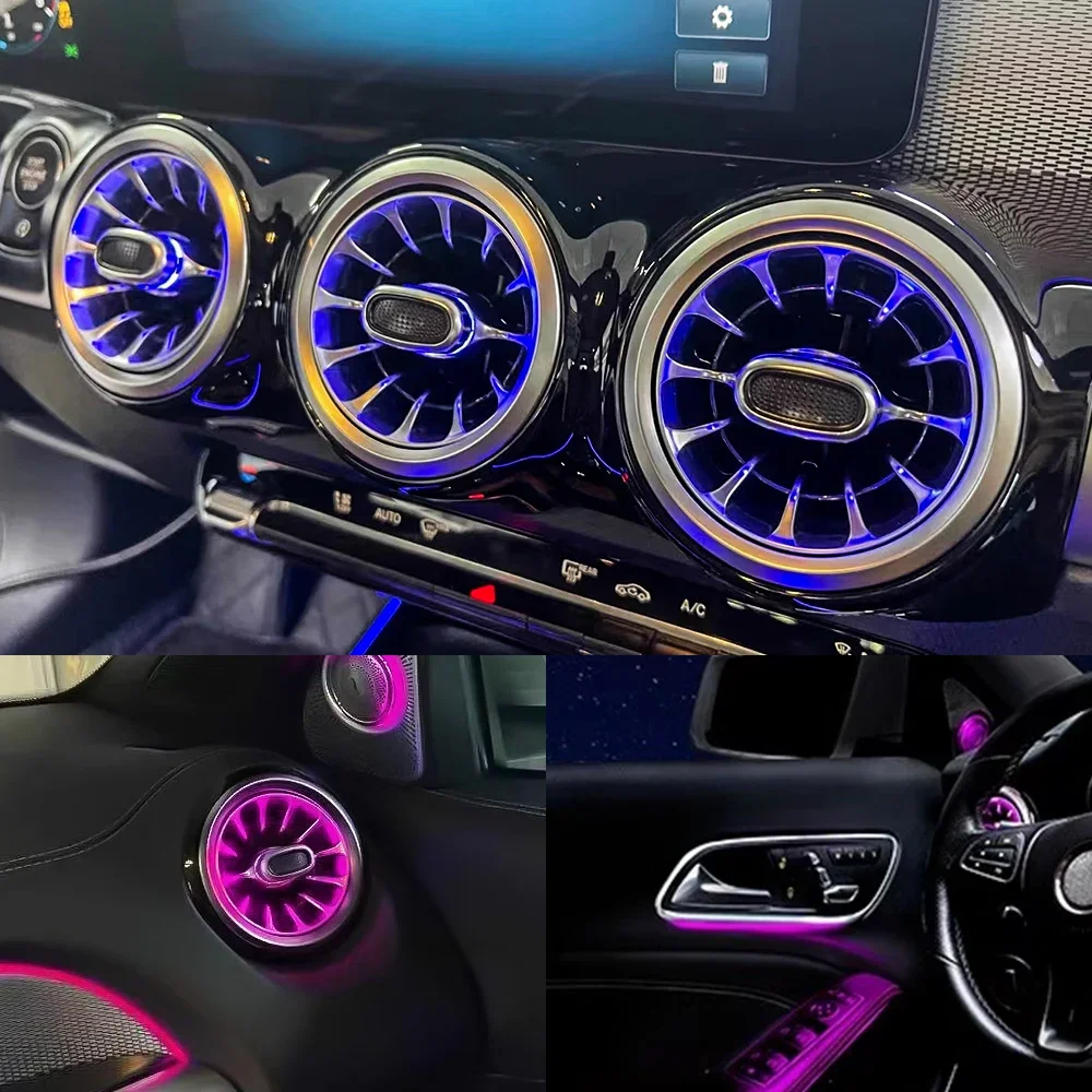 Фото Новые обвесы, светодиодные 12/64 цветов, окружающее освещение для Mercedes-Benz A/CLA W176/CLA W117/GLA W156, светодиодные автомобильные вентиляционные отверстия, турбинная насадка №5