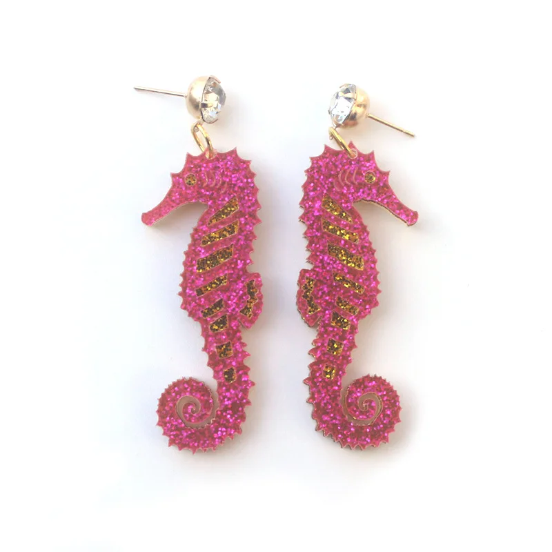 Блестящие акриловые висячие серьги в виде морских животных коньков для женщин