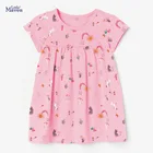 Летняя одежда для маленьких девочек Little Maven, хлопковое Повседневное платье для малышей с радужным принтом единорога, розовое платье для детей