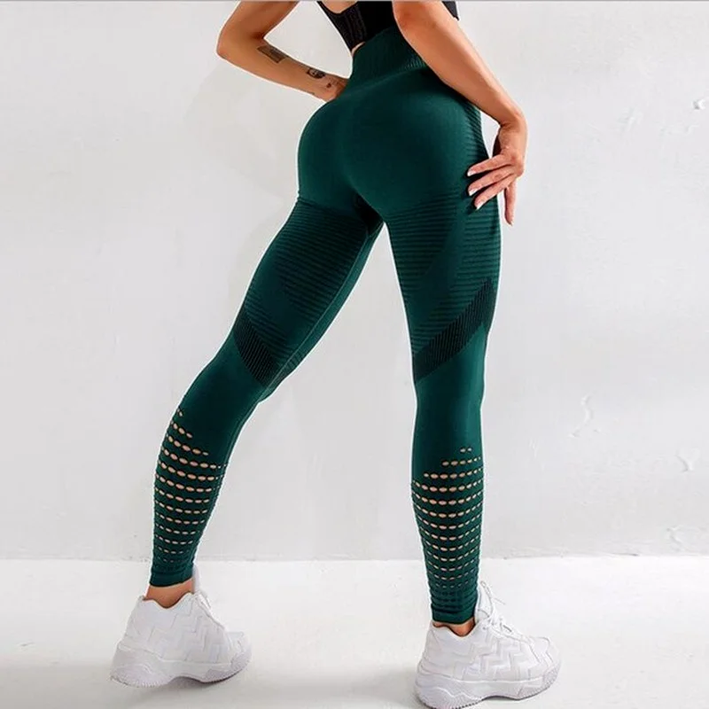 Breathable Fitness Yoga Pants Women Sexy Hollow Out Seamless Gym Workout Leggings Sportswear Female High Waist Push Up Legging  - buy with discount