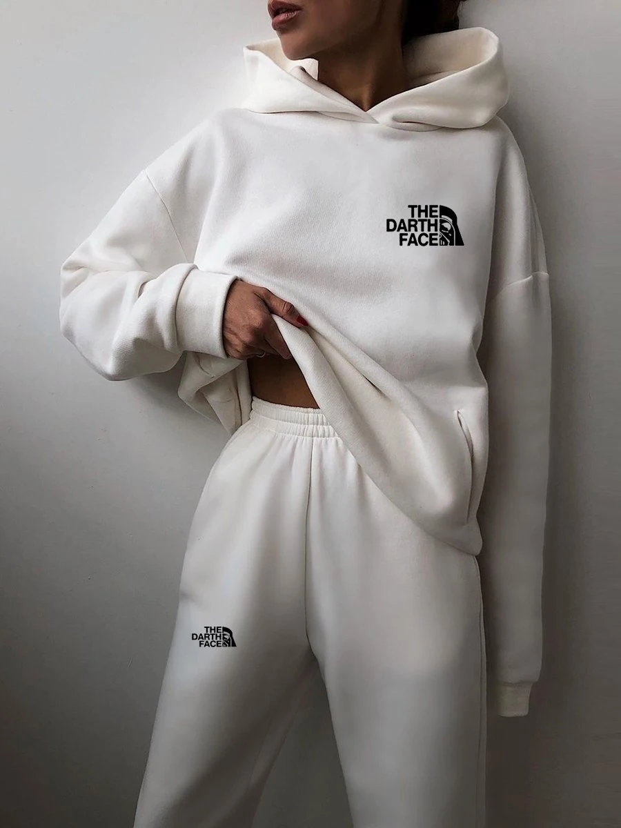 Women's Tracksuit Casual Solid Long Sleeve Hooded Sport Suits Autumn Warm Hoodie Sweatshirts And Long Pant Fleece Two Piece Sets