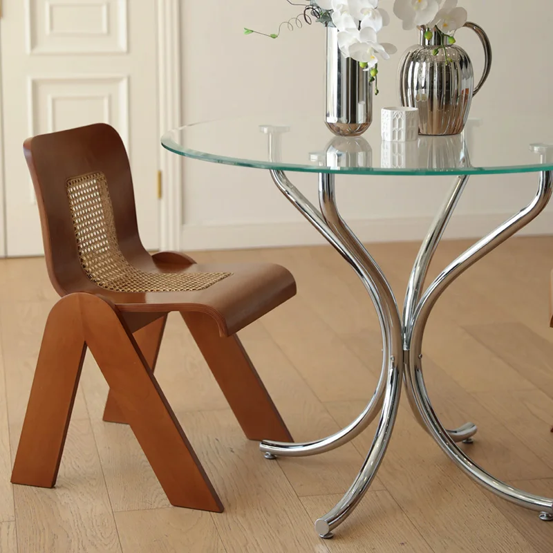 

Medieval Dining Chair Wabi-sabi Wind Lounge Chair Curved Back Dining Chair Retro Rattan Solid Wood Sofa Chair Home Furniture