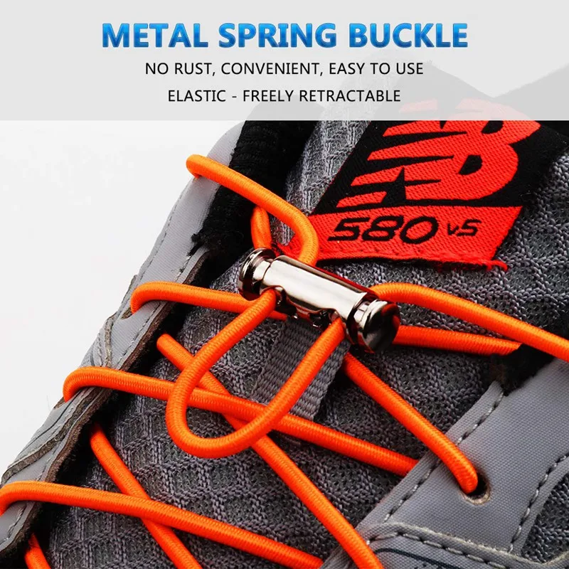 

1Pair Metal Lock Quick Shoelaces Elastic No Tie Shoe Laces Round Sneakers Shoelace Kids Adult Unisex Lazy Laces Strings 18 Color