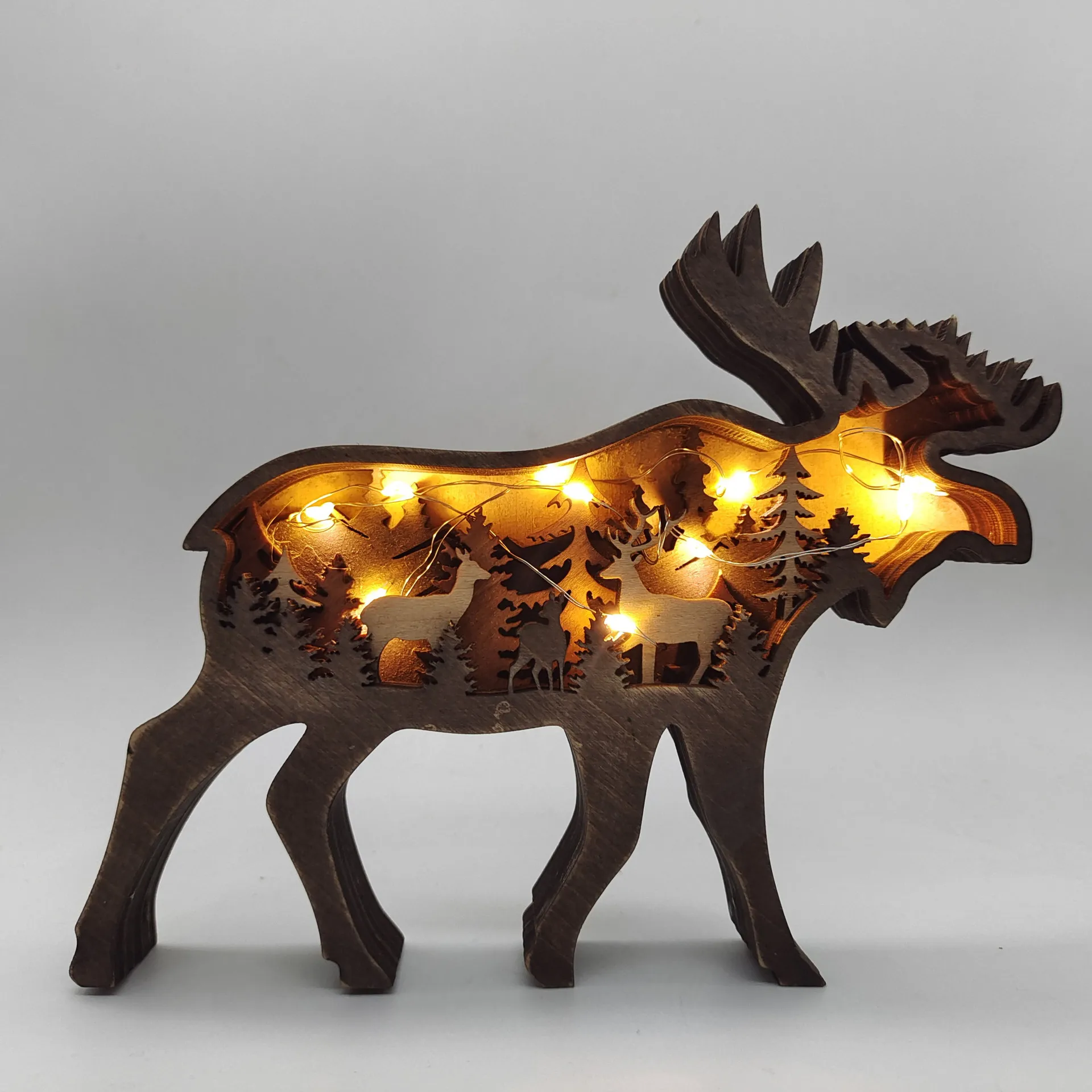 

New Christmas Wooden Crafts Creativity North American Forest Animal Home Decoration Milu Brown Bear Ornaments