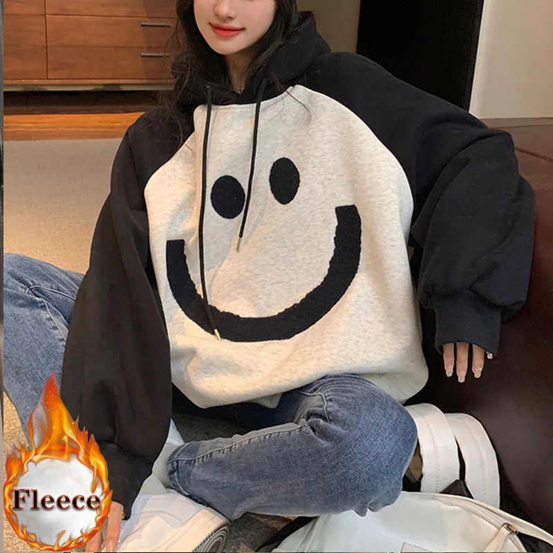 

autumn winter fleece hoodies women casual full Sleeve hoody sweatshirt harajuku patchwork oversize hoodie y2k clothes streetwear