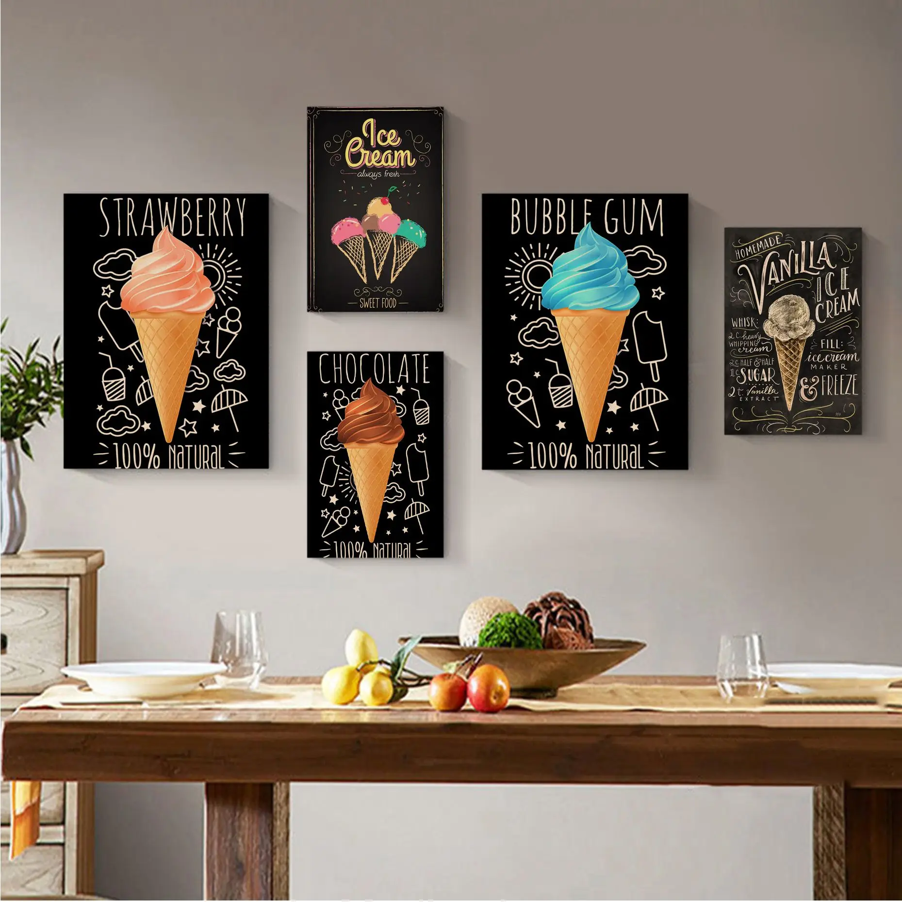 

Black Background Chocolate Ice Cream Vintage Posters For Living Room Bar Decoration Home Decor