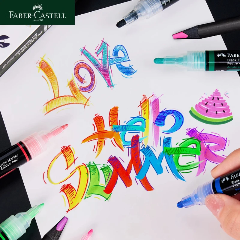 Двухсторонняя акриловая ручка Faber-Castell в коробке водонепроницаемый маркер с