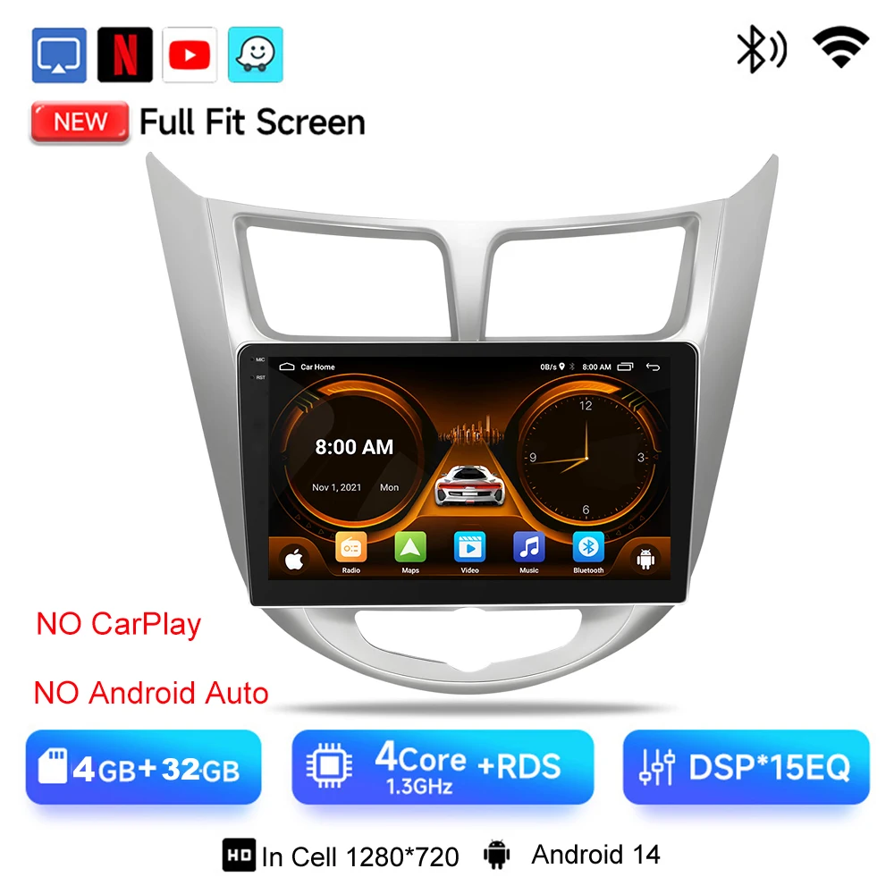 

Автомагнитола JIUYIN 9 дюймов на Android 15 для Hyundai Accent Verna Solaris 2010-2016, мультимедийный видеоплеер с Carplay, 4G, WIFI, GPS, головное устройство