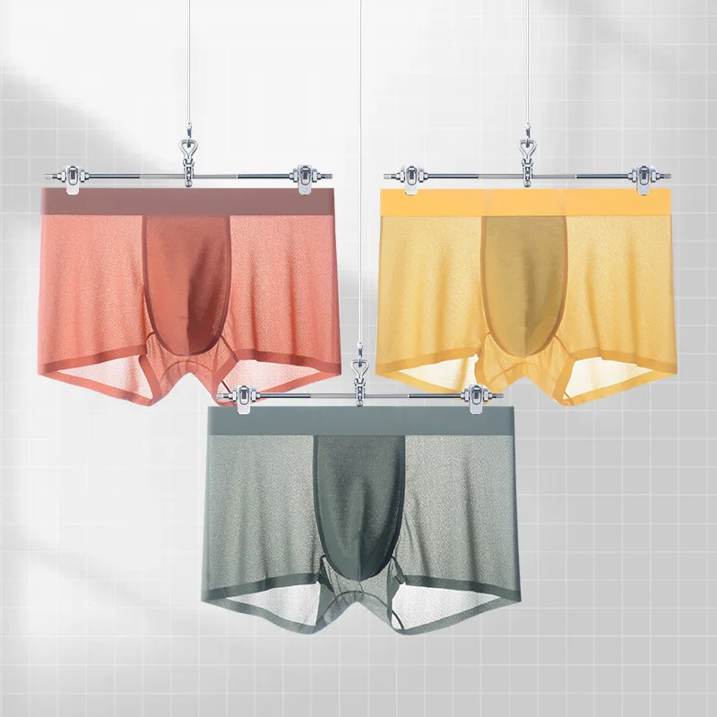4PCS Men Underwear Ice Silk Panties Summer Breathable Bacteriostatic Men's Boxer Boxers Ultra-thin Boxers Transparentes Hombre