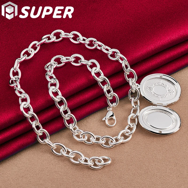

925 Sterling Silver Oval Photo Frame Pendant Necklace 18 Inch Chain For Man Women Wedding Engagement Fashion Jewelry