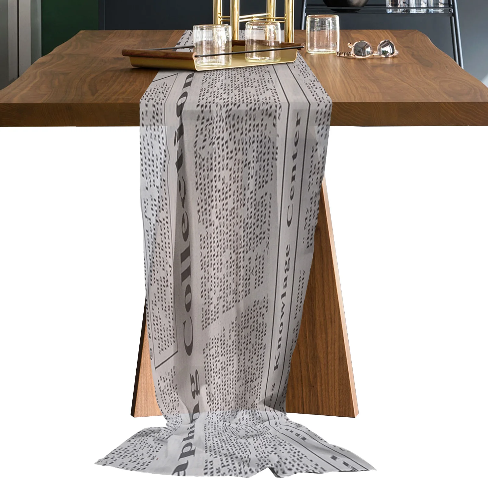 

Newspaper Paper English Chiffon Table Runners Wedding Party Decor Tablecloth Gauze Table Runner for Home Coffee Table