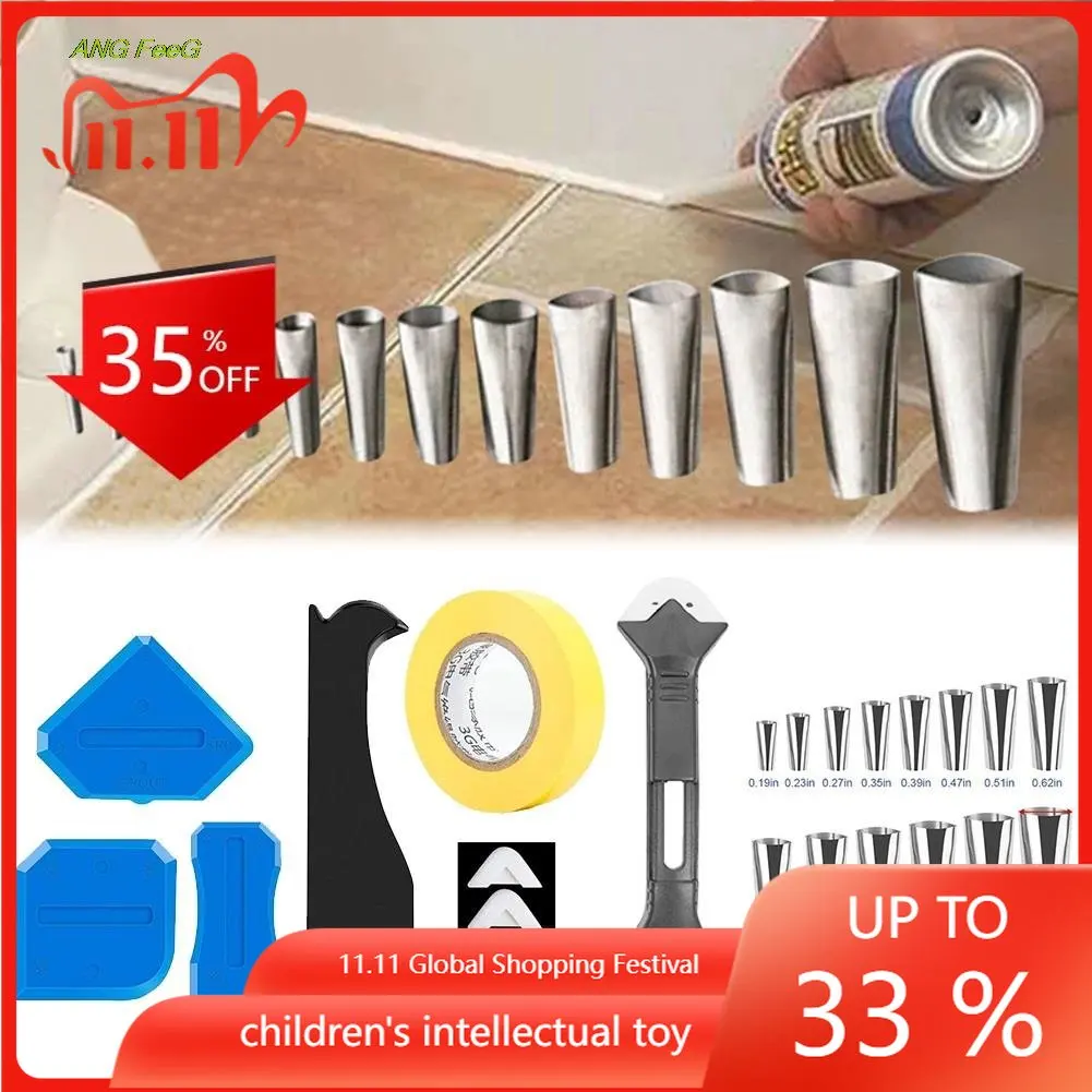 

6In1 Silicone Caulking Finishing Sealant Grout Tool 14Pcs Caulk Nozzle Applicator Finisher Sealant Spreader Spatula Scraper Kit