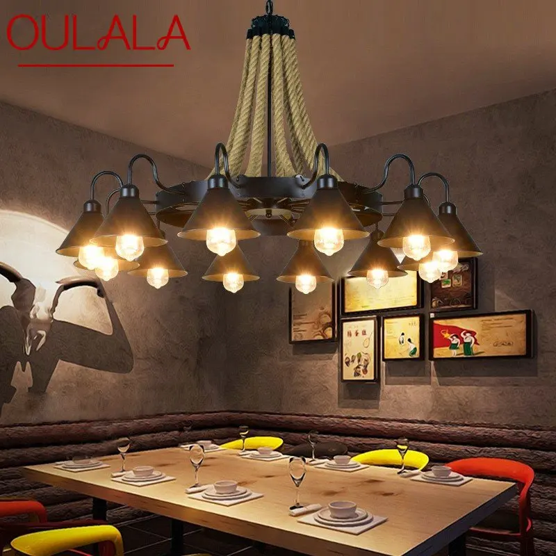 

OULALA Classical Chandelier Retro Fixtures Loft Design LED Creative Industrial Rope Pendant Lamp for Home Bedroom Hotel