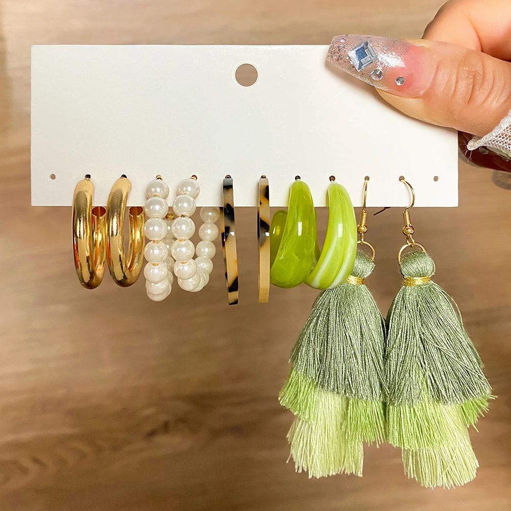 

NEW Pearl Earrings Set For Women Girls Fashion Sweet Acrylic Colorful Resin Drop Tassel Earrings Set of Earrings Party Jewelry