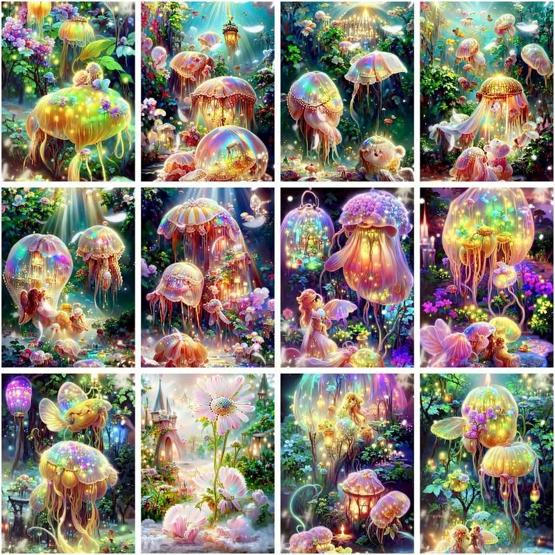 

GATYZTORY Painting By Number Colored Abstract Jellyfish Landscape Drawing On Canvas Pictures By Numbers Wall Art Gift Home Decor
