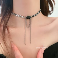 korean personality zircon stitching tassel necklace cold wind design new temperament necklace fashion all match necklace women