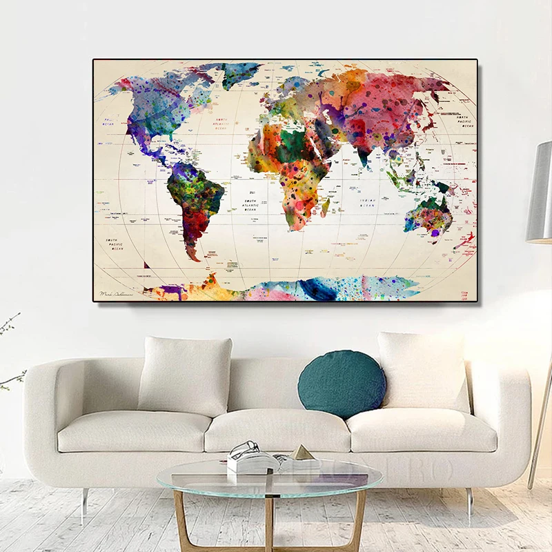 Бабочка/воздушный шар граффити карта мира холст картины печать плакаты и настенные картины для декора гостиной