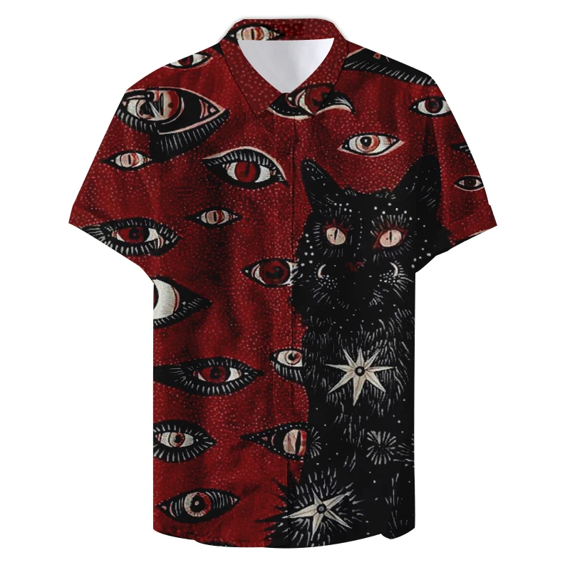 

2022 Summer Hawaiian Beach Funny Eyes Cute Print Custom Casual Shirt