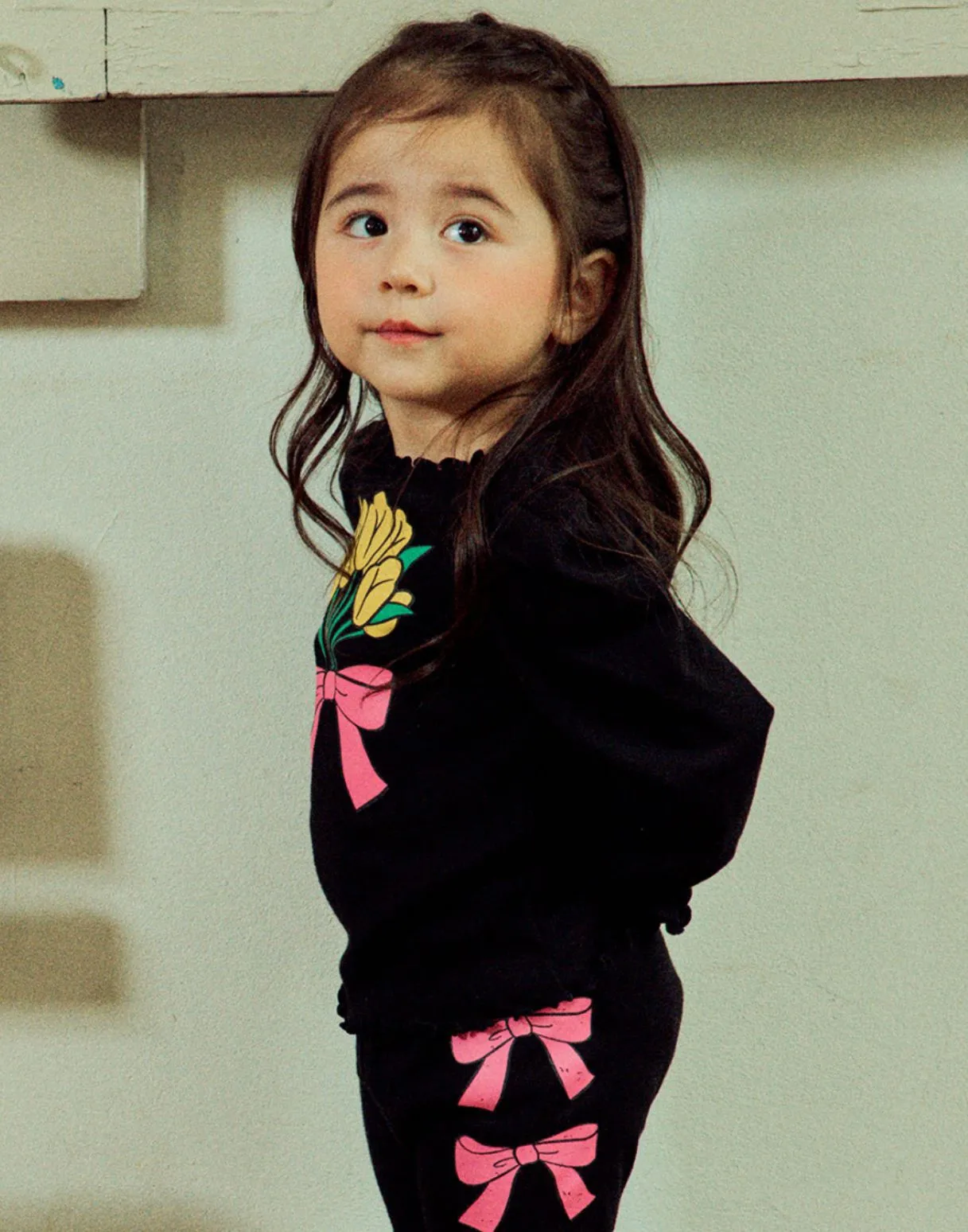 Korean Girls's Sweatshirts Pant Suit 2022 Spring Be Black Bow Cotton Bottoming Long Sleeve Shirt Set Children's Ouwear Clothings