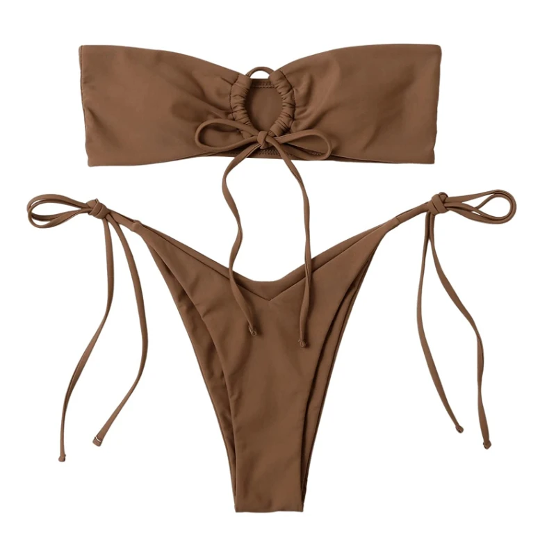 

2022 сексуальный женский комплект бикини-бандо, купальник из 2 предметов с завязкой сбоку