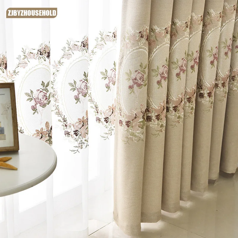 

New Chinese Style Bedroom Living Room Curtain Thickened Blackout Linen Embroidered Window Screen Living Room Bedroom Balcony