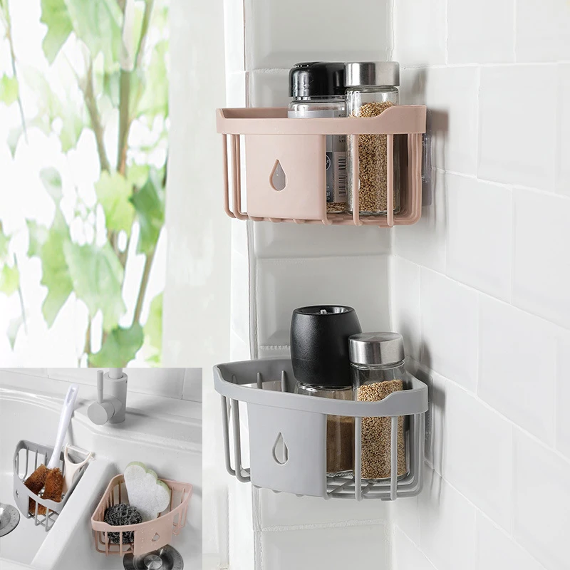 

Kitchen Sink Bathroom Rack Wall-Mounted Wall-free Punch Bathroom Toilet Washbasin Triangle Plastic Storage Rack