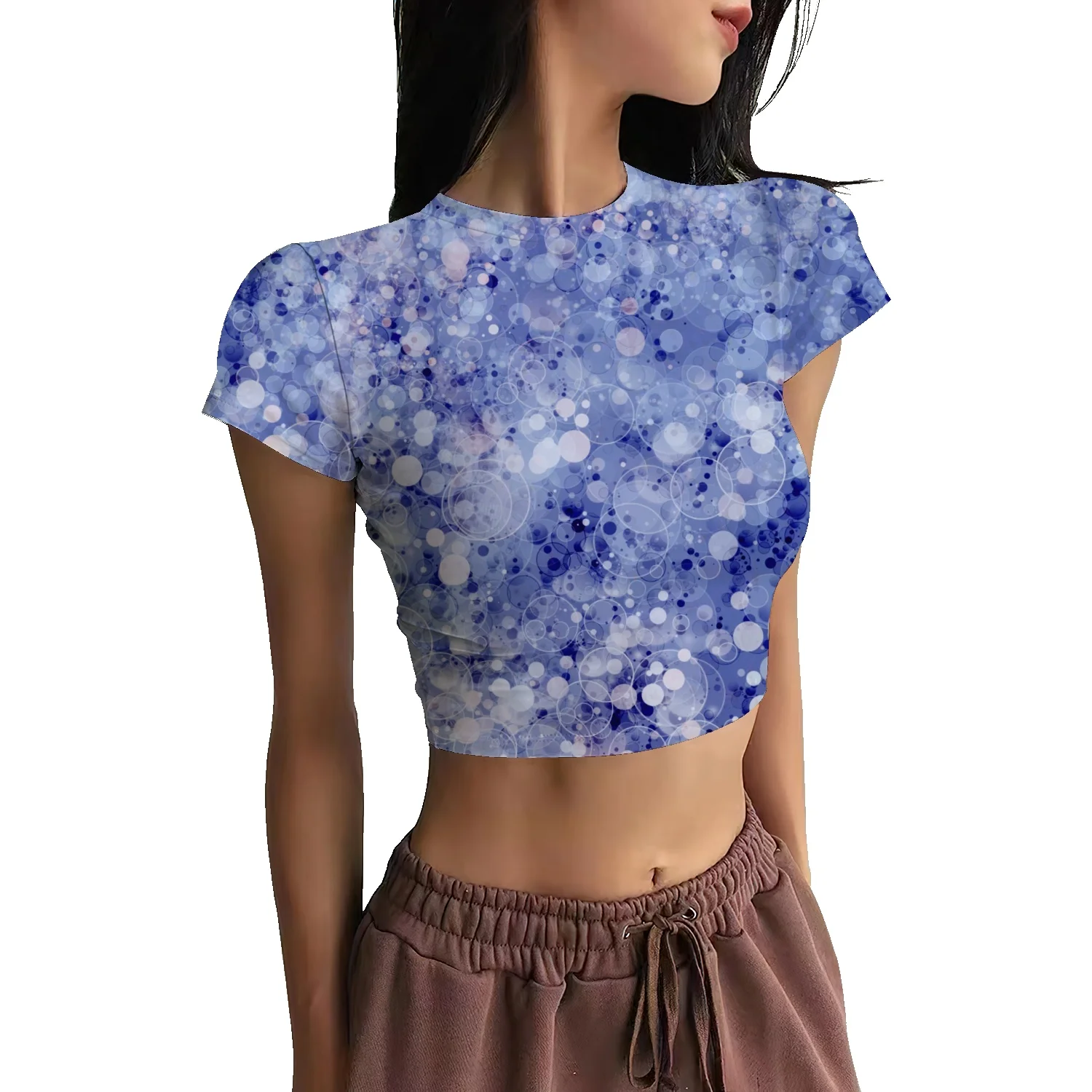 

Women's flower slim basic T-shirt versatile European and American top daily navel exposed short sleeve tight bottomed shirt