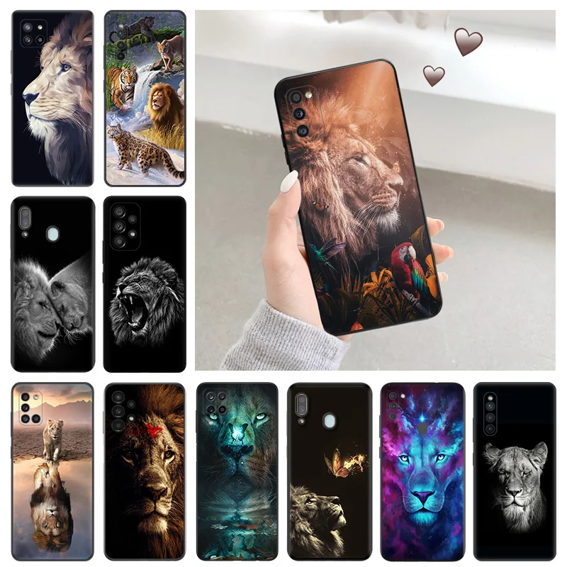 

Soft Phone Cases For Samsung Galaxy A34 a54 A50 A70 A03 S A40 A30 A20 A10 E A01 A02 A04 Lion Animal Black Matte Cover