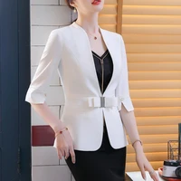 spring summer women white black office lady casual small thin fashion half sleeve jackets elegant work s feminino
