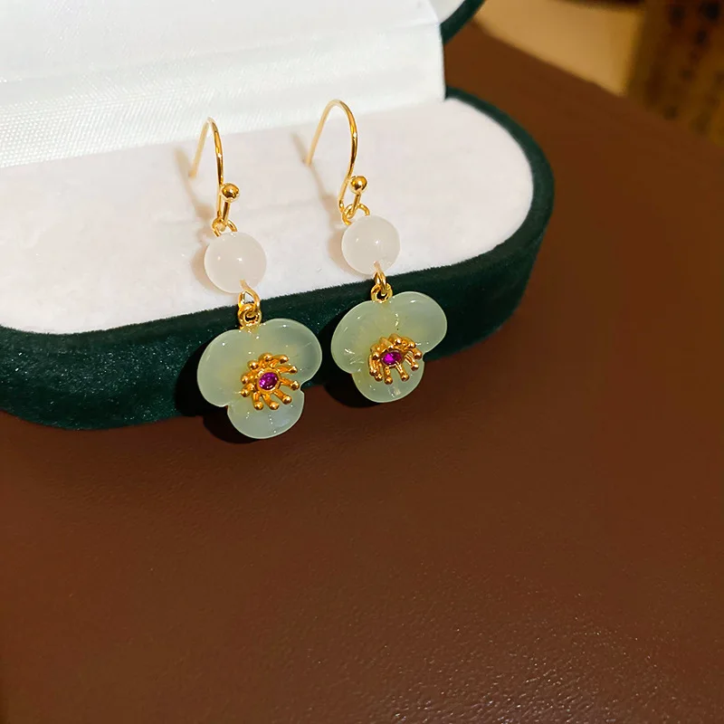 Серьги в китайском стиле с цветочным Цирконом и крючком для ушей женщин Милые