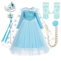 kids elsa costume children frozen pageant tulle cloak gown little girls princess party sequin dress birthday fancy clothing