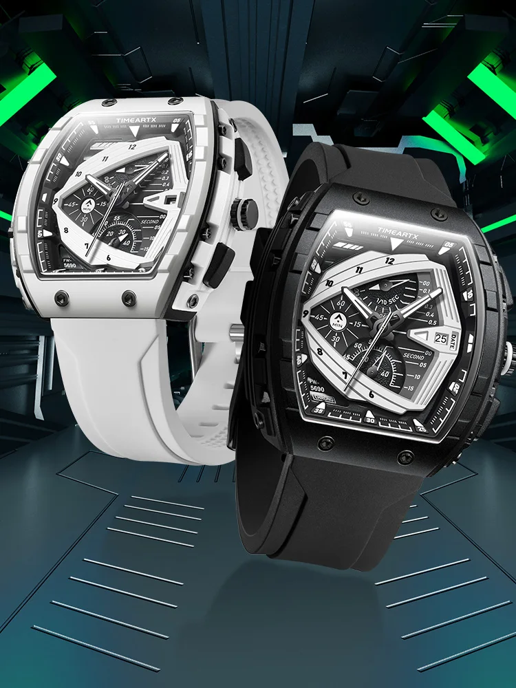 Механические часы TIMEARTX 2026 Luxury Skeleton Tonneau для мужчин, водонепроницаемые спортивные наручные часы с разноцветным силиконовым ремешком (art.: 3920da64eaf26) - 3920da64eaf26