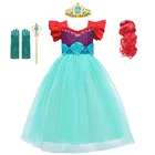 Платье принцессы Русалочки Ариэль для девочек, маскарадный костюм для девочек, нарядное зеленое платье Русалочки, платье на Хэллоуин, день рождения