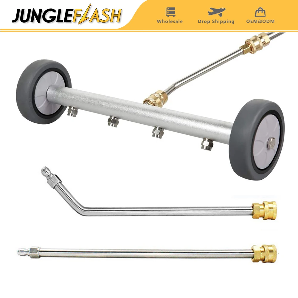 JUNGLEFLASH Pressure Washer Undercarriage Cleaner 16Inch Water Broom Power Washer Under Car Cleaning Kit with 3 Extension Wands