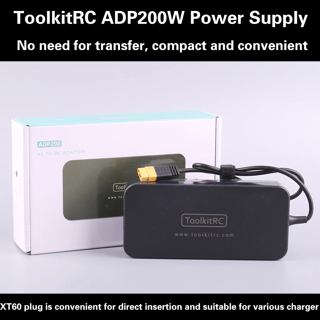 Фото Зарядное устройство ToolKitRC ADP200 200W 4A, блок питания DC19.5V 10.3A с выходным адаптером XT60 для зарядных устройств RC ISDT GTPower HotRC SkyRC №3