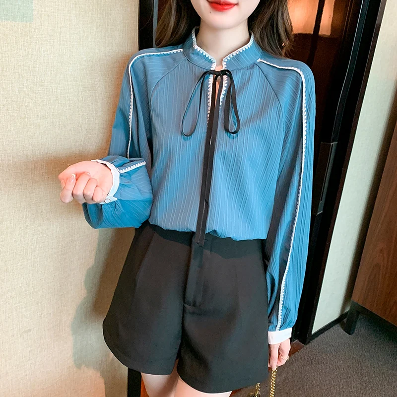 

Chiffon Women's Shirts Summer 2023 New Solid Casual Blouses Loose Spring Long Sleeve O-Neck Top Elegant Clothing YCMYUNYAN