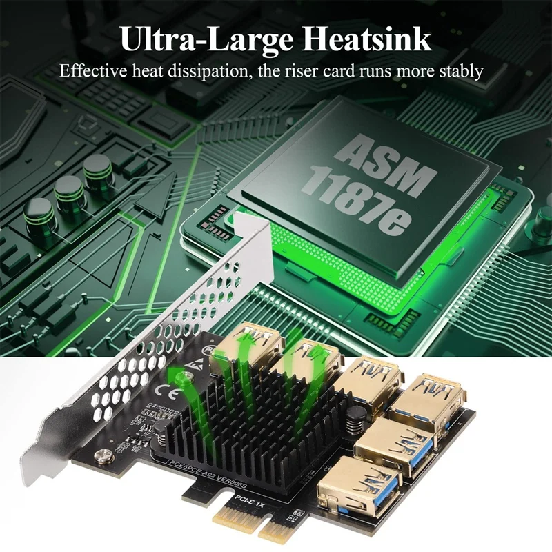 Pcie 1–6 PCI Express 16X Riser Card USB 3.0 Адаптер-конвертер PCIE Сплиттер-расширитель для майнинга