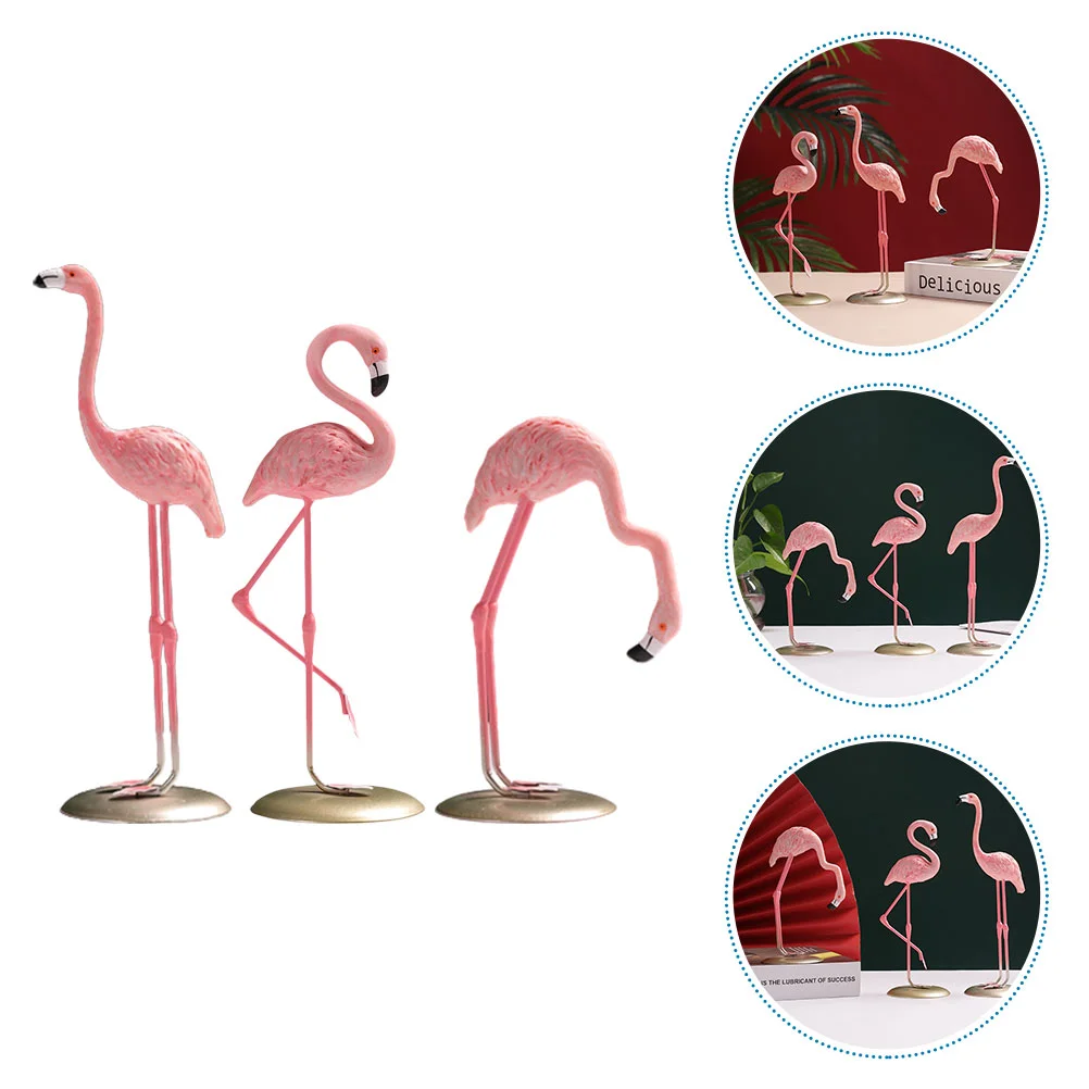 

3 Pcs Desktop Decoration Ornaments Flamingo Figurine Decorative Adorn Statuettes Dining Table Adorable Yard