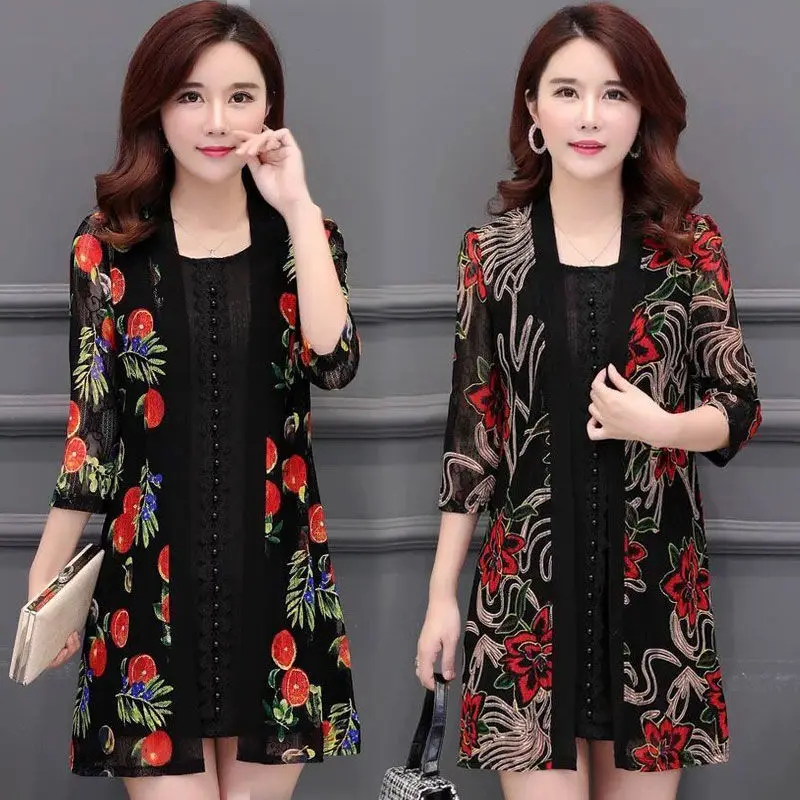 

Women Summer Medium Long Sunscreen Shirts Female Chiffon Loose Cardigan Shawl Women Loose Floral Print Tops Shirt B06
