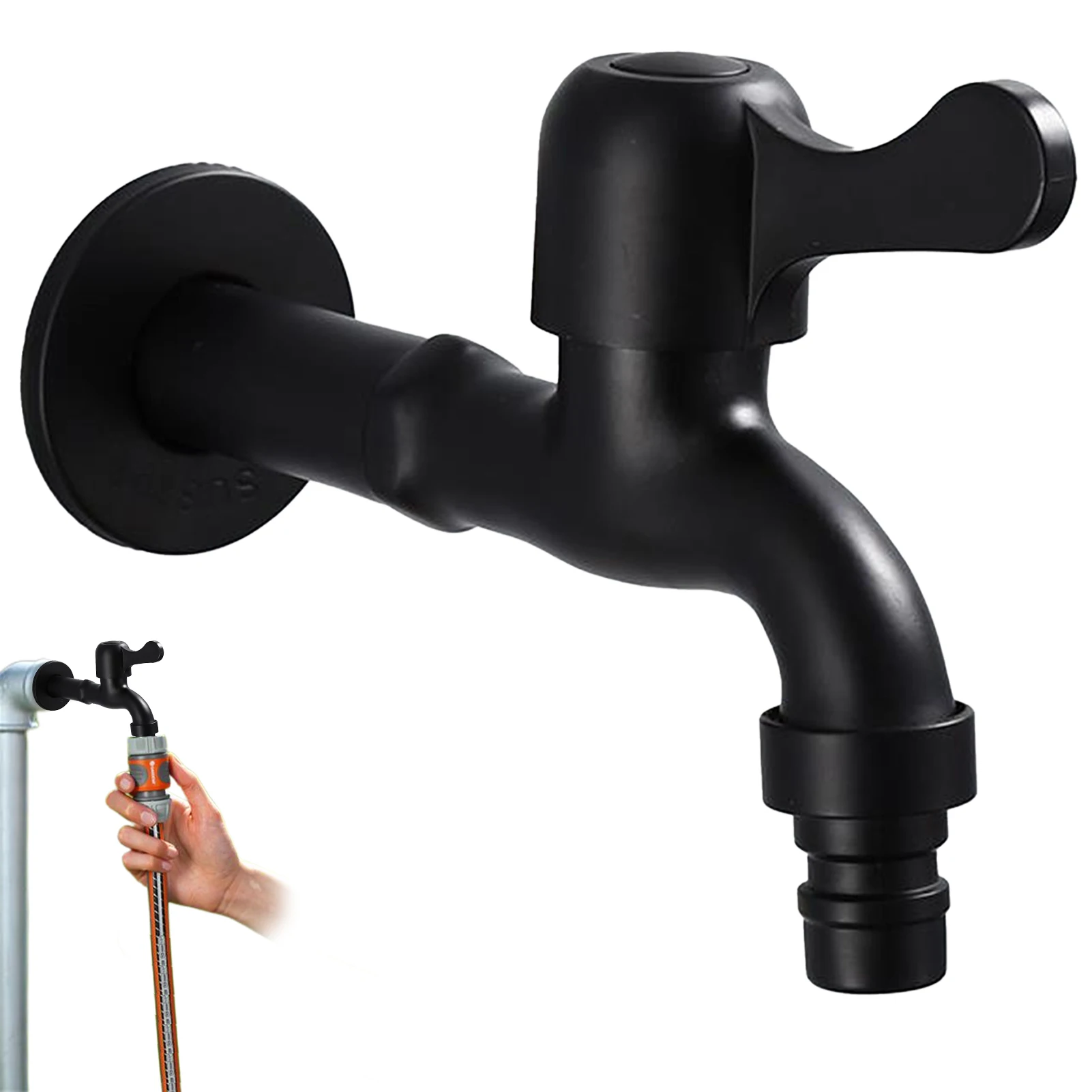 

Матовый черный смеситель для ванной и сада, кран для стиральной машины, настенное крепление, черный цвет, для раковины, смеситель для мойки