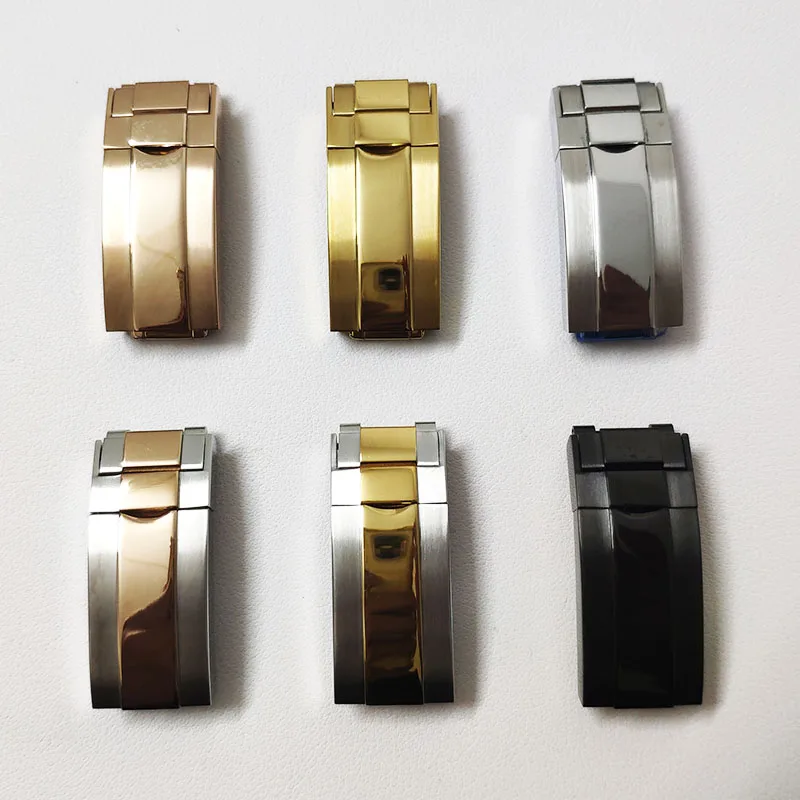 18mm Folding Safety Clasp Solid 316L Stainless Steel Fits 20mm Wide Yacht Daytona Watch Rubber Metal Strap Buckle Accessories enlarge